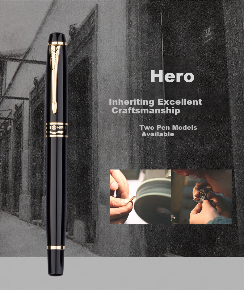 HERO Fountain Pen 1501 Black Elegant Fine Iridium Nib Signature Pen Fashion Office Student Ink Gift Box Set F Nib 3
