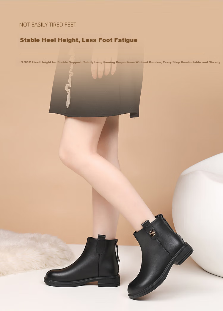 Red Dragonfly Women's Fashion Boots Autumn Winter Height Increasing Versatile Short Boots Commuting Lightweight Stylish Mom Leather Boots WLC457751B Black 38 6