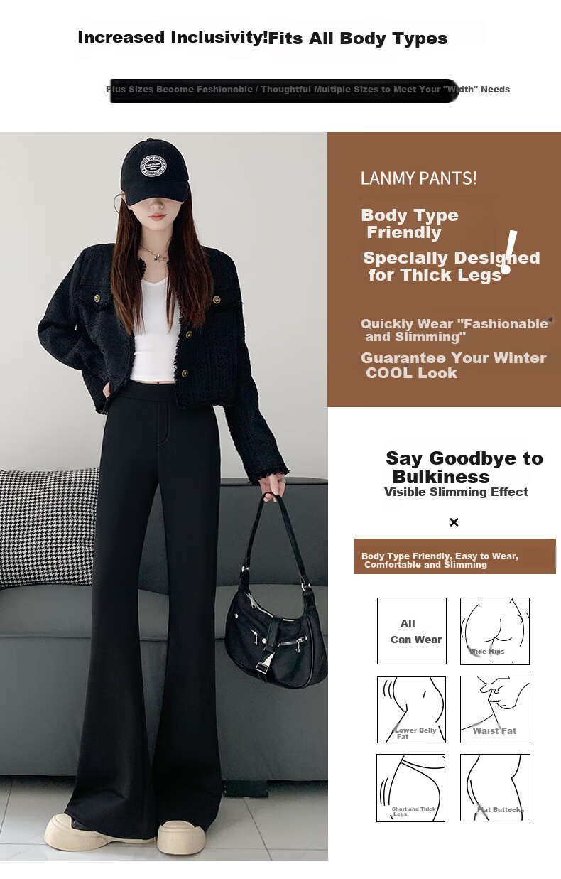 FitonTon Women's Spring Summer High Waist Slimming Flared Pants Elastic Waist Trousers Casual Black Bell Bottoms 5