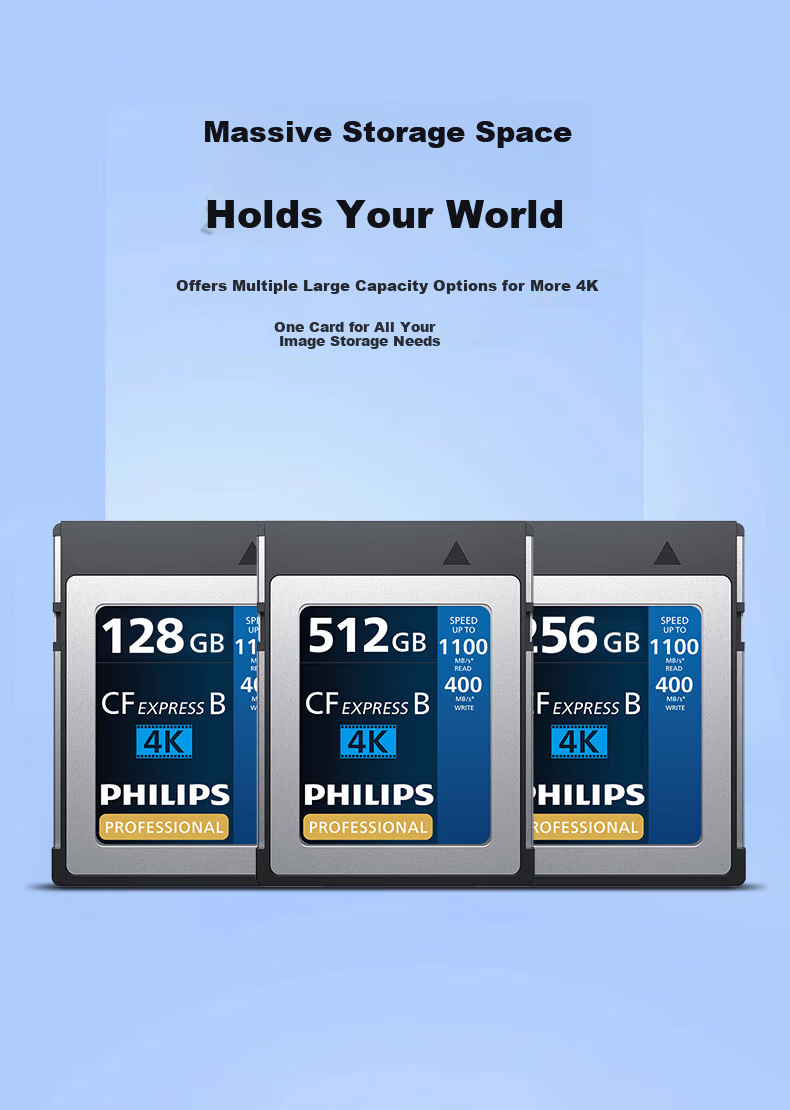 PHILIPS (PHILIPS) CFE-A Card, High-Speed Camera Memory Card, High-Quality CFA Card, CFExpress Storage Card, CFA Storage Card Compatible with Sony, Fuji, Canon, Nikon, 4K 512GB 3