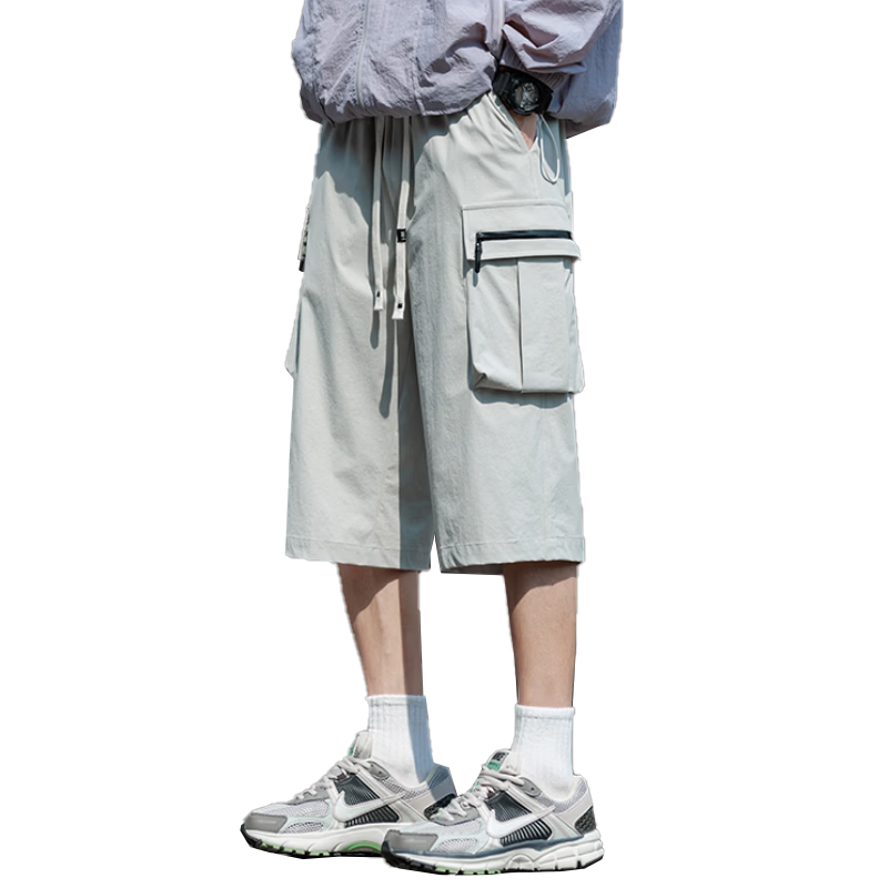 Romon Men's Summer Thin Ice Silk Quick-Dry Seven-Point Shorts Large Size Loose Casual Work Pants K172 Light Gray XL
