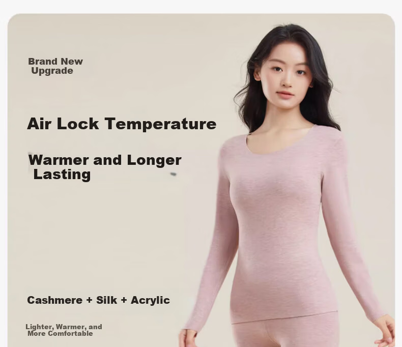 LangSha Acrylic Heating Fiber Seamless Thermal Underwear Women's Wool Mulberry Silk Winter Top Black XL 4