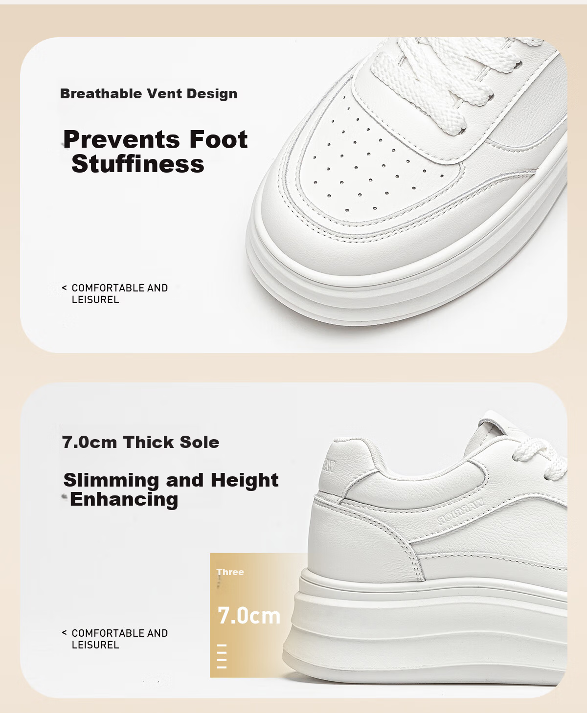 Warrior Women's Autumn Casual Fashion Platform Thick-Soled White Sneakers, Height-Increasing Sports Shoes, Size 40 10