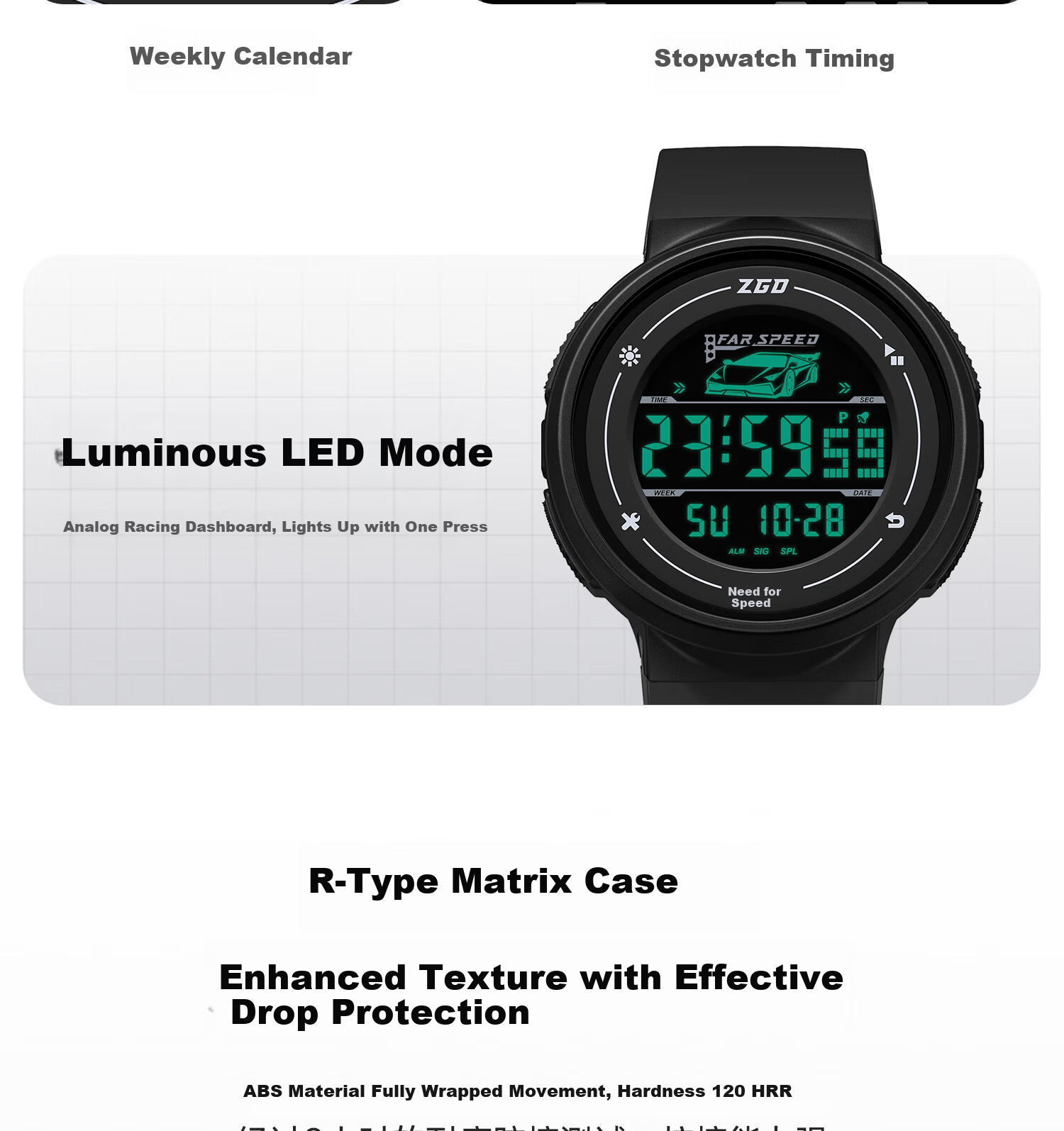 ZGO Sports Outdoor Multifunctional Electronic Watch Military Enlistment Tactical Student Watch for Middle and High School Students 855 10