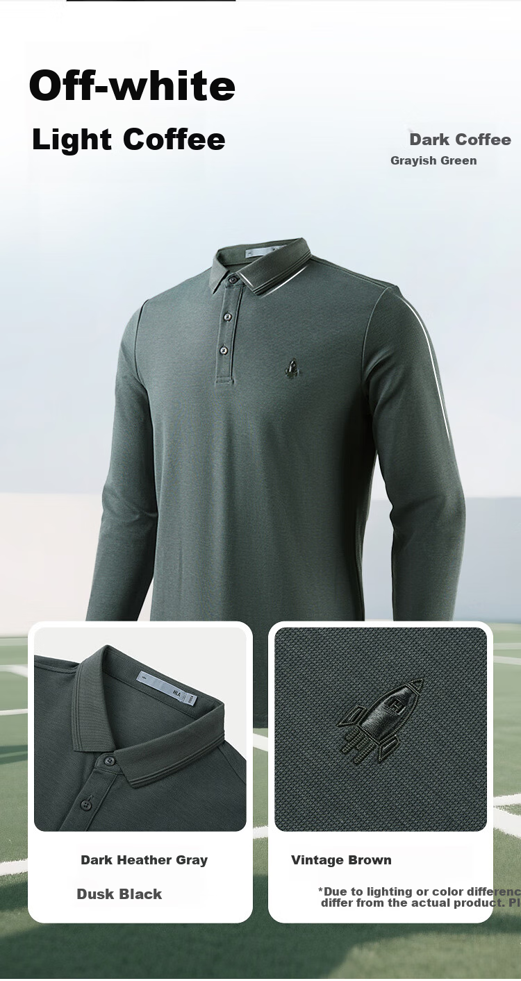 HLAHLA Men's Long Sleeve Polo Shirt Autumn Sports Rocket Base Shirt 3