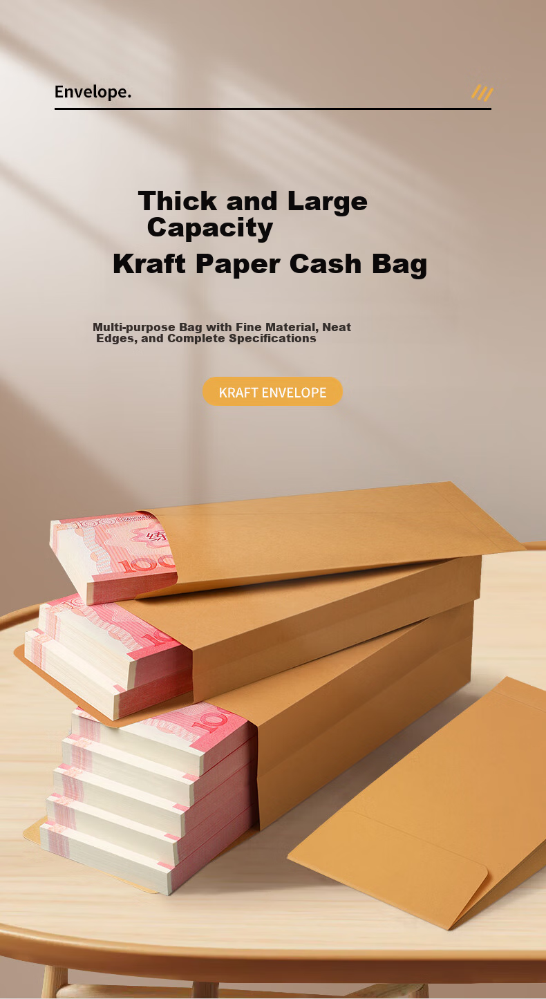 Mingyu Envelope Cash Bag Kraft Paper Storage Bag Thickened Money Salary Year-End Bonus Red Packet Ten Thousand Yuan Money Sleeve File Storage Bag Large Size 10-Pack 1