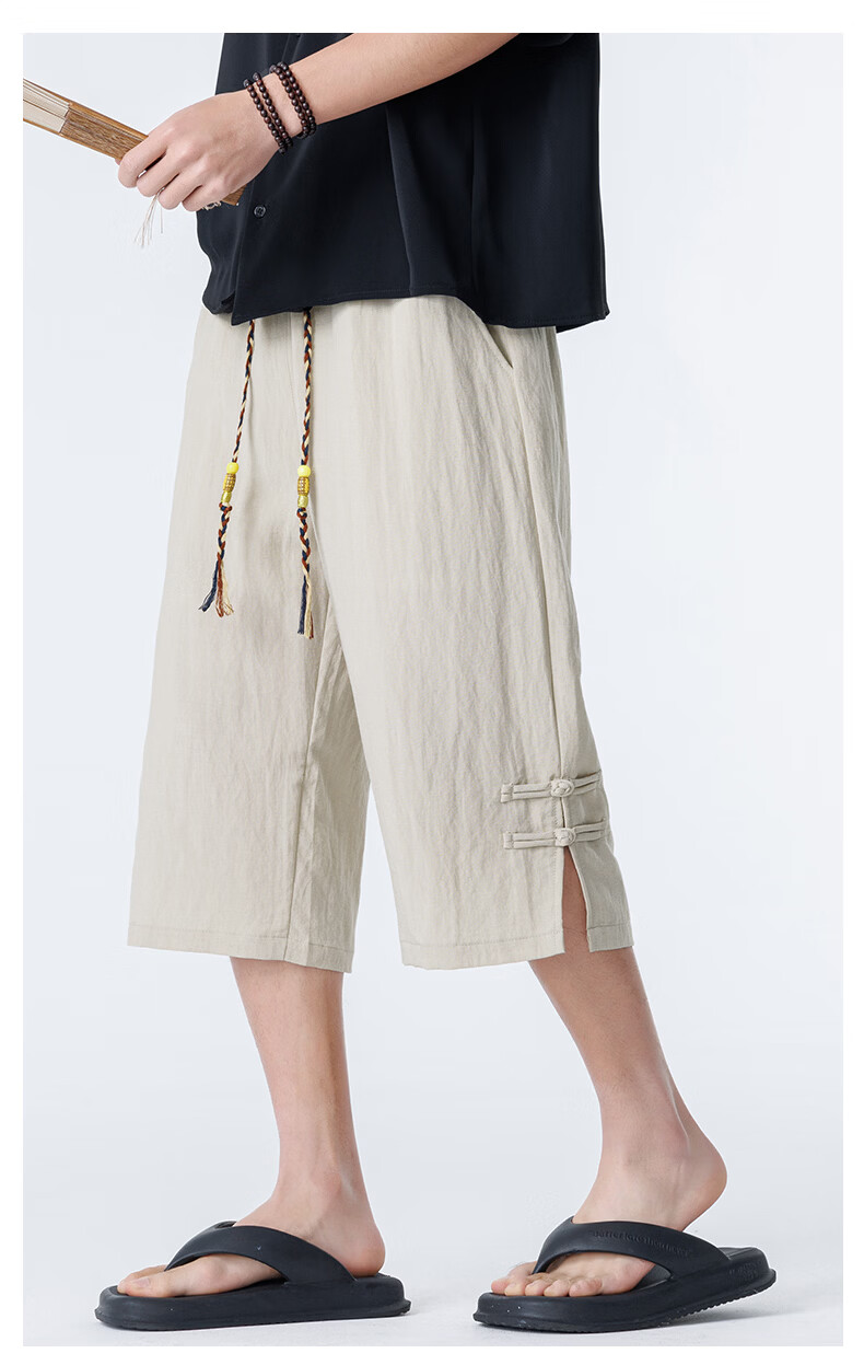 ROMON Men's Summer Thin Ice Silk Cool Feeling Seven-Point Shorts Trendy National Style Casual Pants K337 Gray XL 13