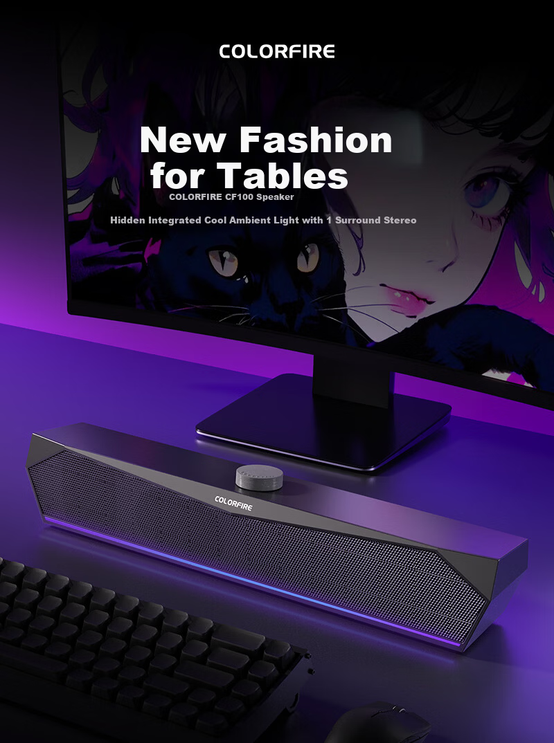 COLORFIRE Rainbow Illusion Gaming Virtual 7.1 Surround Sound RGB Water-Cooled Desktop Bluetooth 5.3 Computer Speaker USB Desktop Laptop Subwoofer CF3000 PRO 1