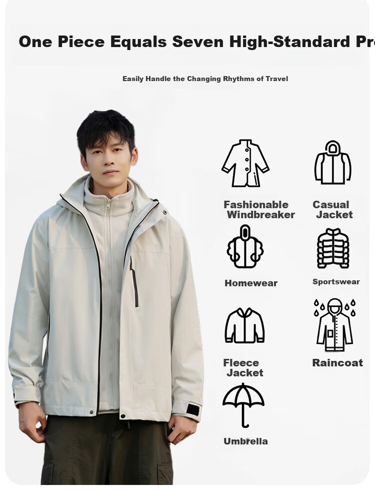 JEEP SPIRIT Unisex 3-in-1 Outdoor Windproof Waterproof Hooded Jacket Navy Blue M 10