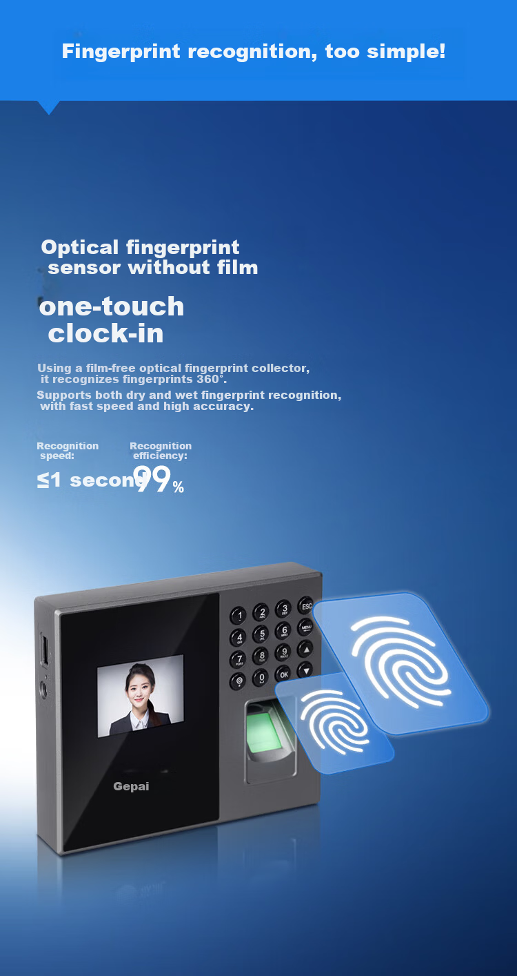 GEPAD Fingerprint Attendance Machine, Bluetooth Connected Mini Program for Attendance Management, Simple Software-Free Self-Generating Reports, ZMQ-330W 5