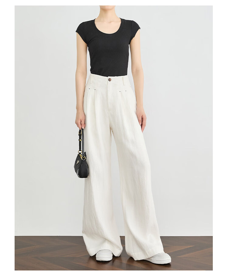 FAESSLIN Urban Old Money Style White Linen Summer Slim Wide-Leg Casual Pants for Women 27
