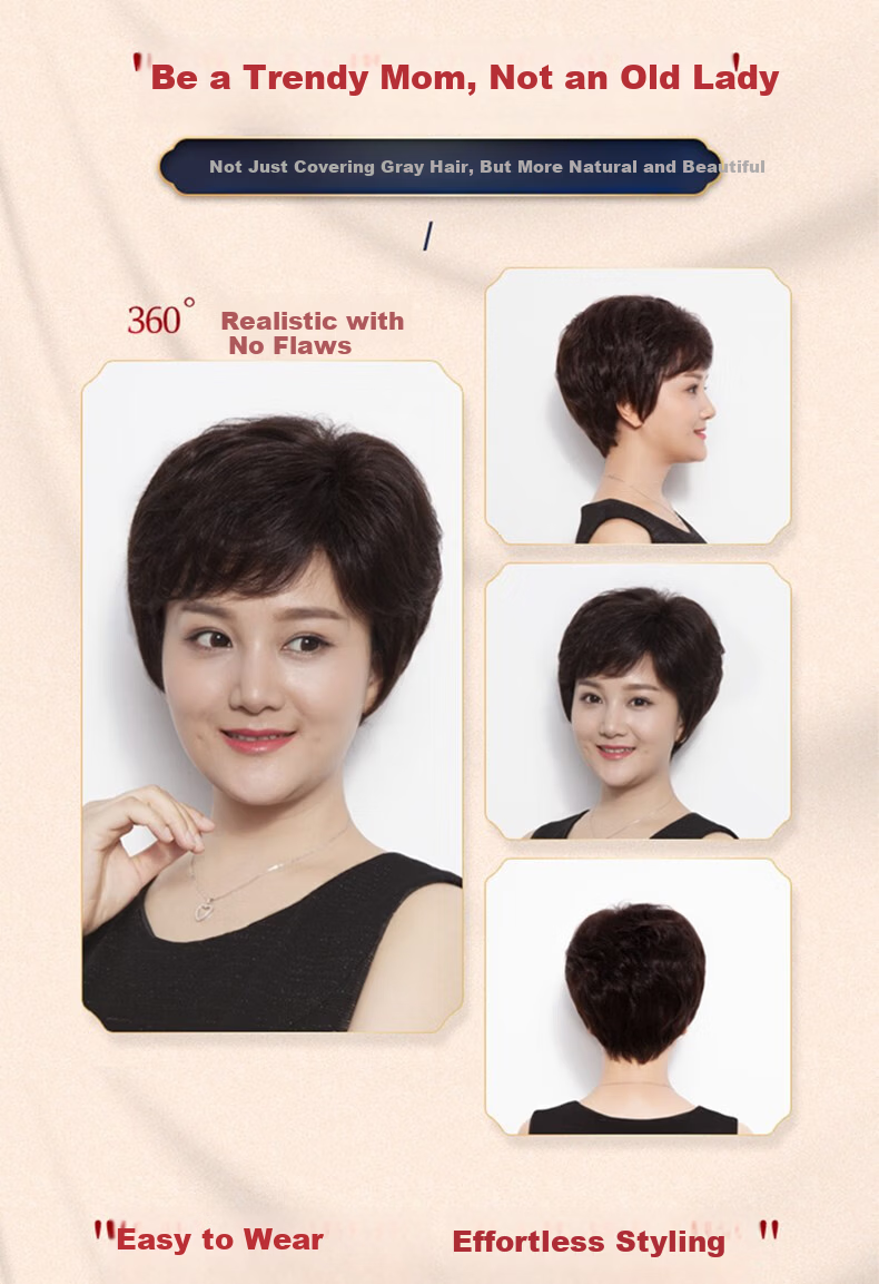 Baisitang Women's Short Wig Middle-aged Mom Natural Full Head 100% Real Human Hair Short Curly Full Lace Wig 1