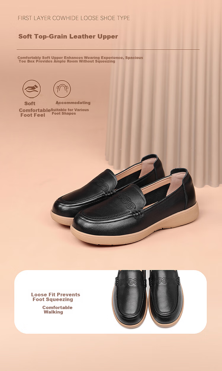Red Dragonfly Women's Breathable Soft Sole Slip-On Casual Shoes Lightweight Elderly Leather Shoes WTB354101 Black Size 35 3