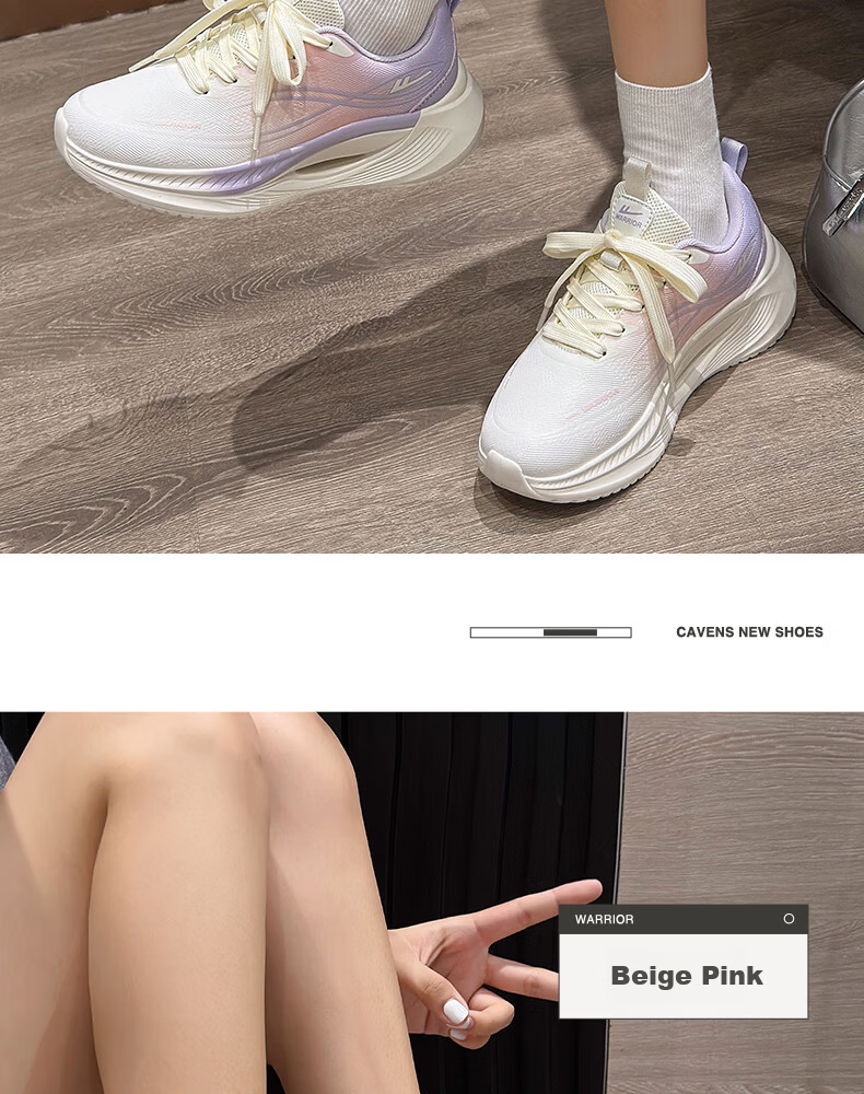 Warrior Women's Thick-Soled Breathable Sports Shoes 2026 Summer New Versatile White Pink (Mesh) Size 39 4