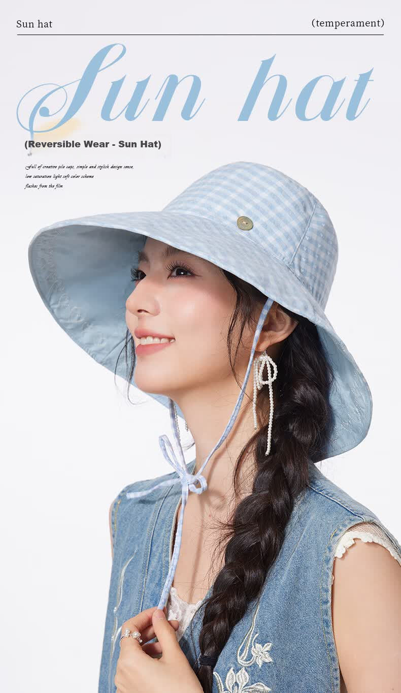 CACUSS Women's Wide Brim Sun Hat Summer Reversible Outdoor UV Protection Bucket Hat Yulan Blue 1