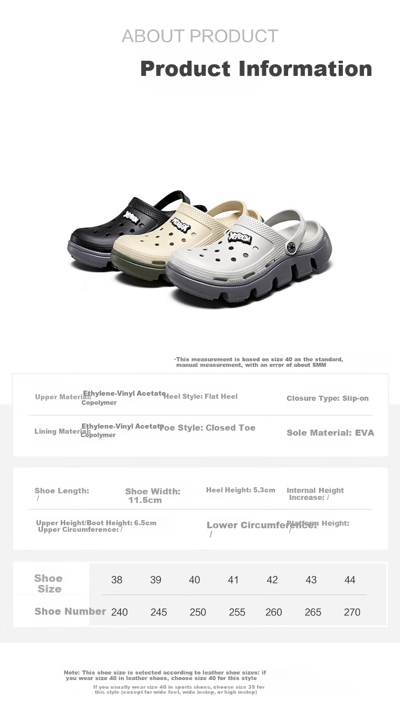 Yierkang Men's Casual Breathable Hole Shoes Soft Sole Comfortable Outdoor Slippers YM41I189 Black/Grey Size 40 5