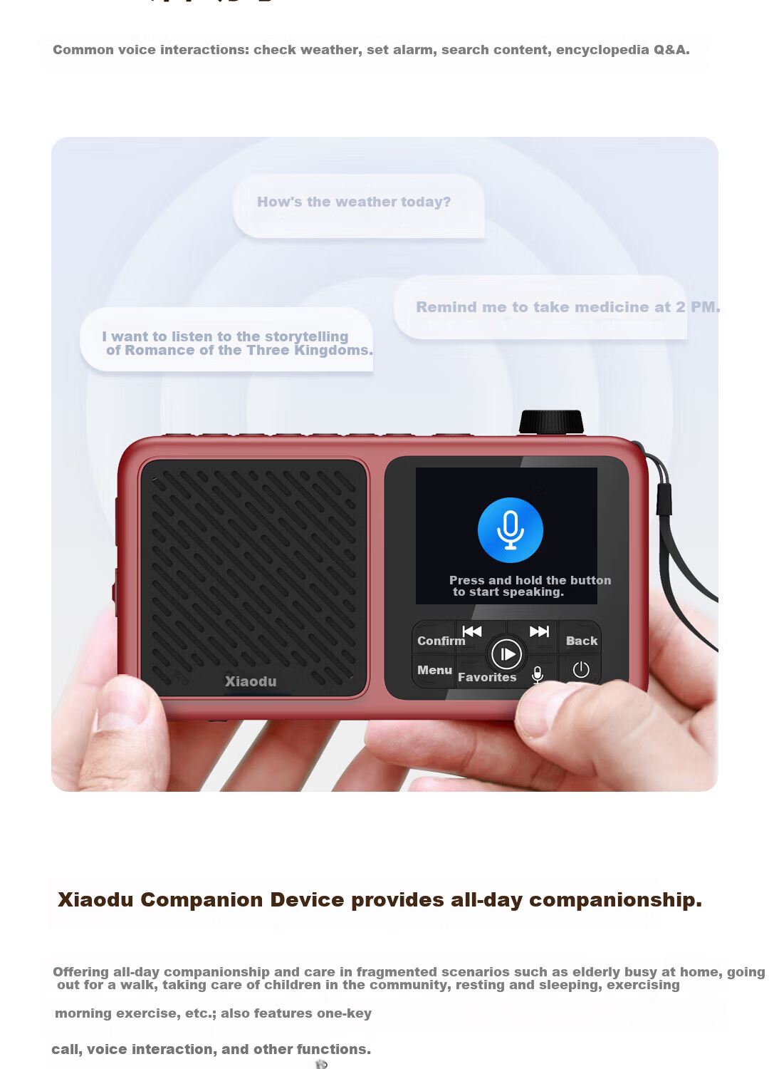 Xiaodu Elderly Companion Device Portable Outdoor Charging Card Smart FM Radio Senior Phone Voice On-Demand Massive Audio Resources Gift for Parents Family Elders Red 10