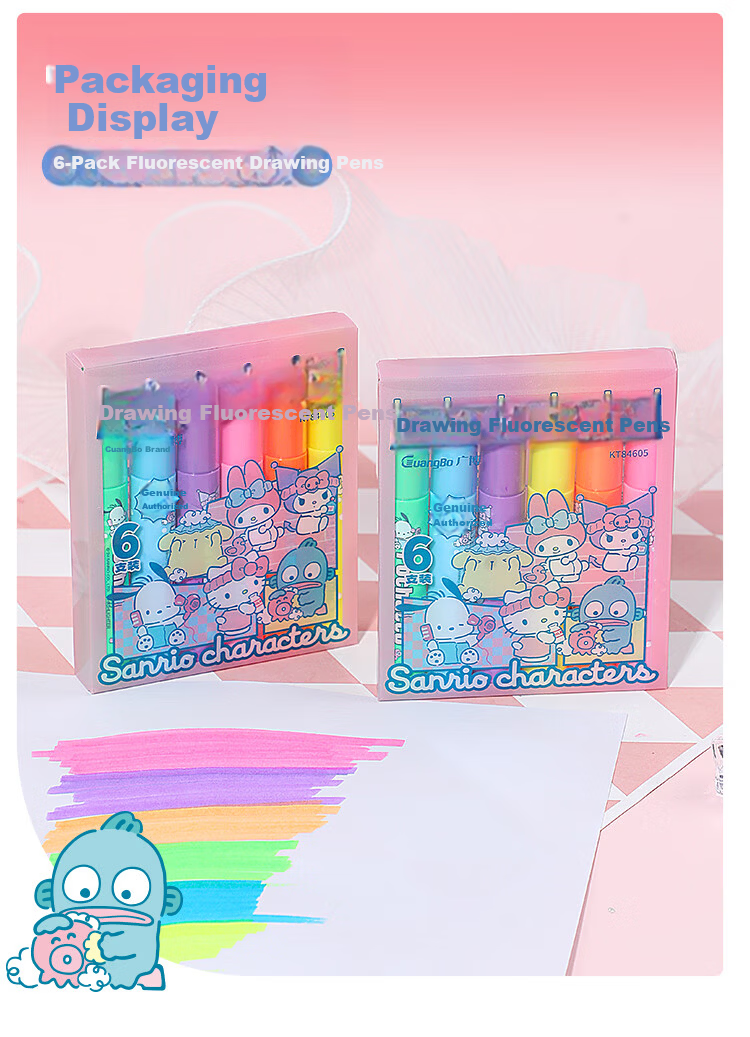 GuangBo & Sanrio Large Capacity Highlighter Pens, 6 Colors, Student Note-Taking Markers, Journaling Pens, Doodle Pencils, KT84591 11