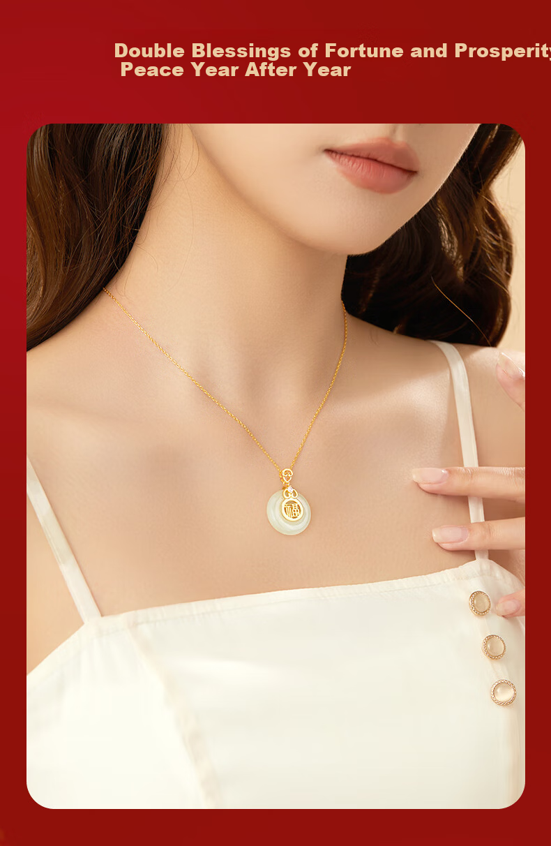 GLTEN Peace Buckle Silver Necklace Women's Hetian Jade Pendant Birthday Gift Lightweight Luxury Niche for Girlfriend Wife Mom 8