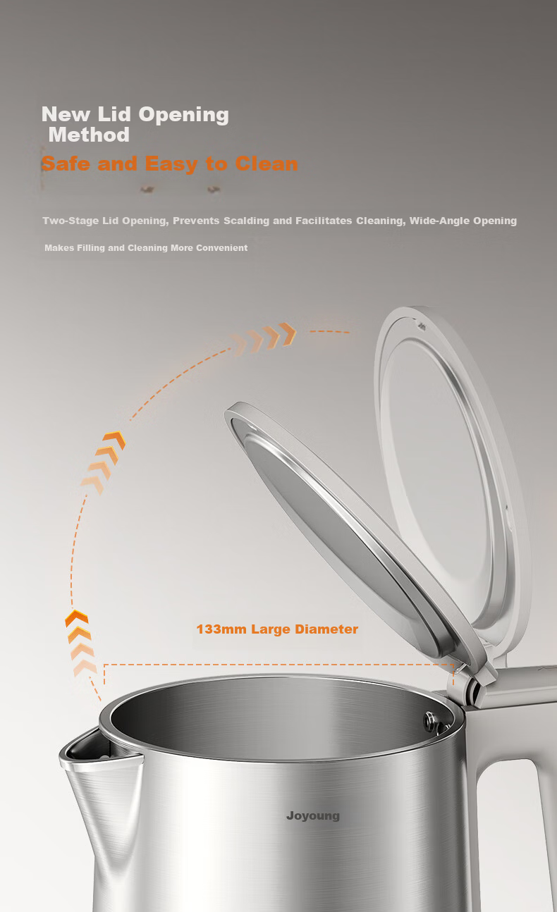 Joyoung Electric Kettle U-Bottom 5-Stage Temperature Control 1.7L 316L Stainless Steel Baby-Grade Seamless Inner Liner No Glue 17WU2T 9