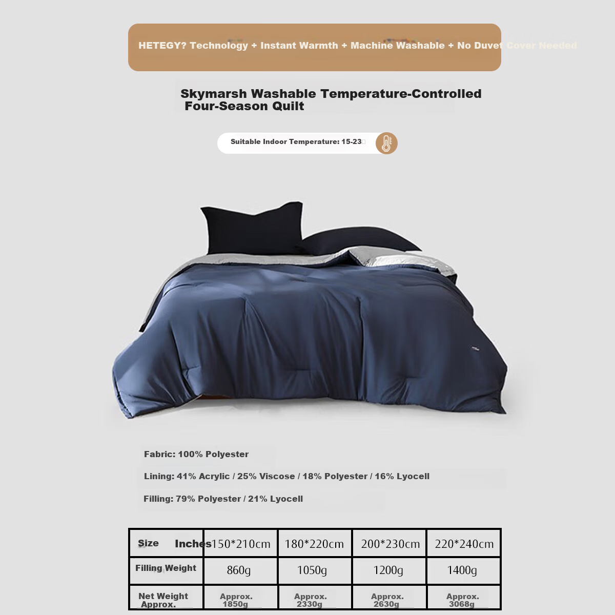 Mercury Home Textile Spring and Autumn Quilt A-Class Washable No Duvet Cover Needed High-End Quick Warmth Temperature Control Lazy Quilt 200*230cm