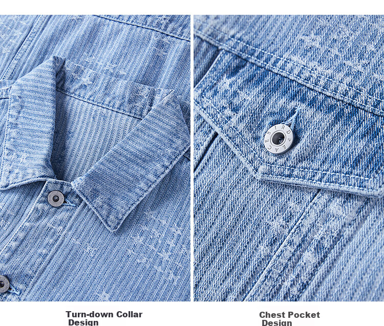 Peacebird Men's Textured Denim Jacquard Autumn Loose Casual Jacket Blue L 10