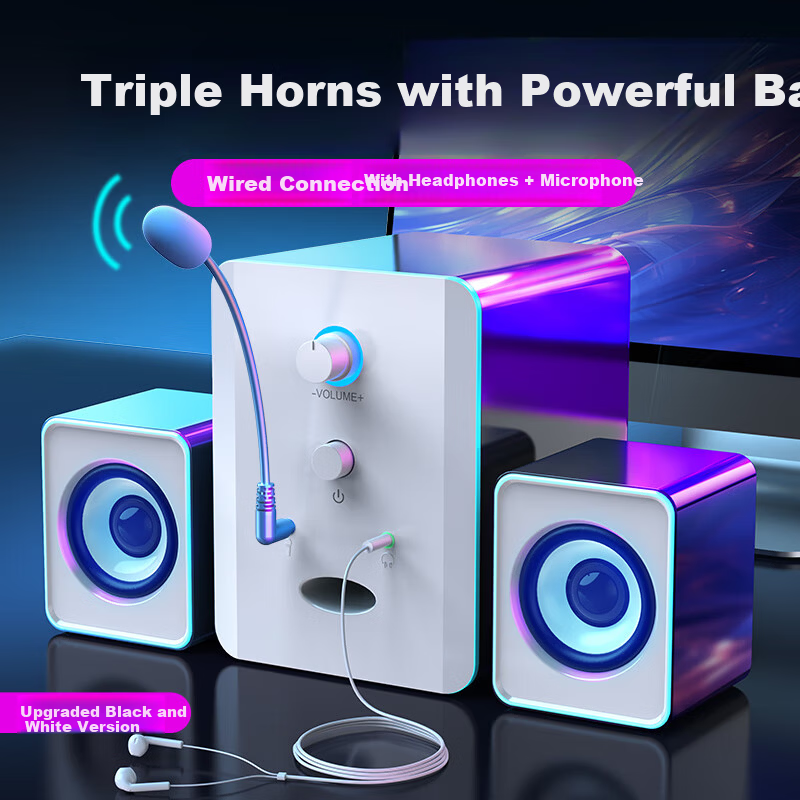 SADA S-201 Microphone Headset Computer Speaker All-in-One Desktop Home 2.1 USB Wired Multimedia Subwoofer Laptop Speaker