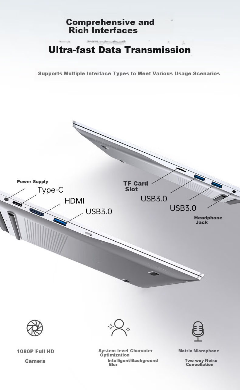 AIERXUAN AI Laptop Lightweight 2026 New 14-inch Business Office Student Online Course Notebook Core i3 Silver 16GB RAM + 512GB SSD 21