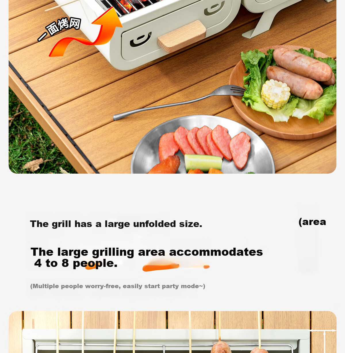 Beishanlang Outdoor Double-Sided Charcoal Grill Portable Home Patio Dual-Use BBQ Grill with Griddle SK263 8
