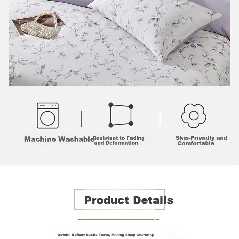 BEYOND Home Textiles, 60-Count Xinjiang Long-Staple Cotton Four-Piece Set, Luxury Pure Cotton Bedding Set, Cotton Bed Sheet And Duvet Cover for 1.8-Meter Bed, Yeying Home Furnishings 9