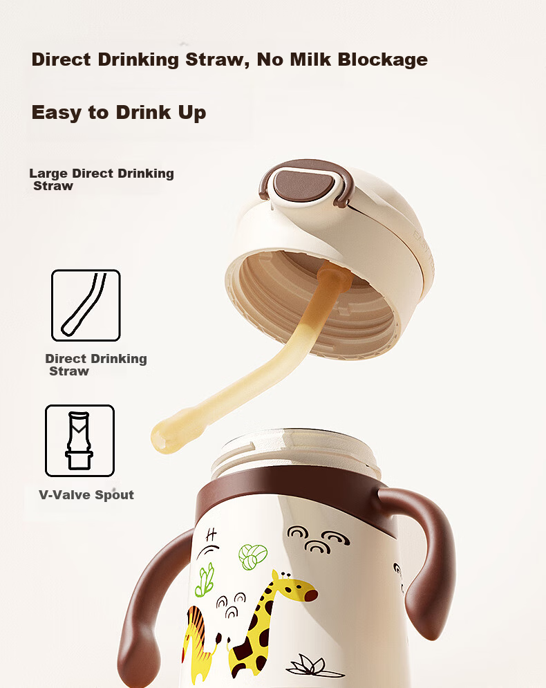 NEVS Kids Insulated Bottle 316 Stainless Steel Baby Training Straw Cup Baby Water Bottle Direct Drinking Milk Bottle - Naige Mi 9