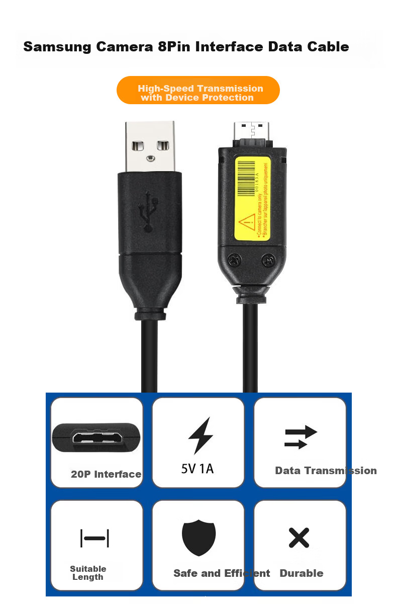 Jinling Shengbao Samsung Camera Data Cable ES65 75 PL170 NV3 ES70 5X PL120 ST600 NX100 Charging Cable Digital Camera with Ferrite Ring 0.5m 1
