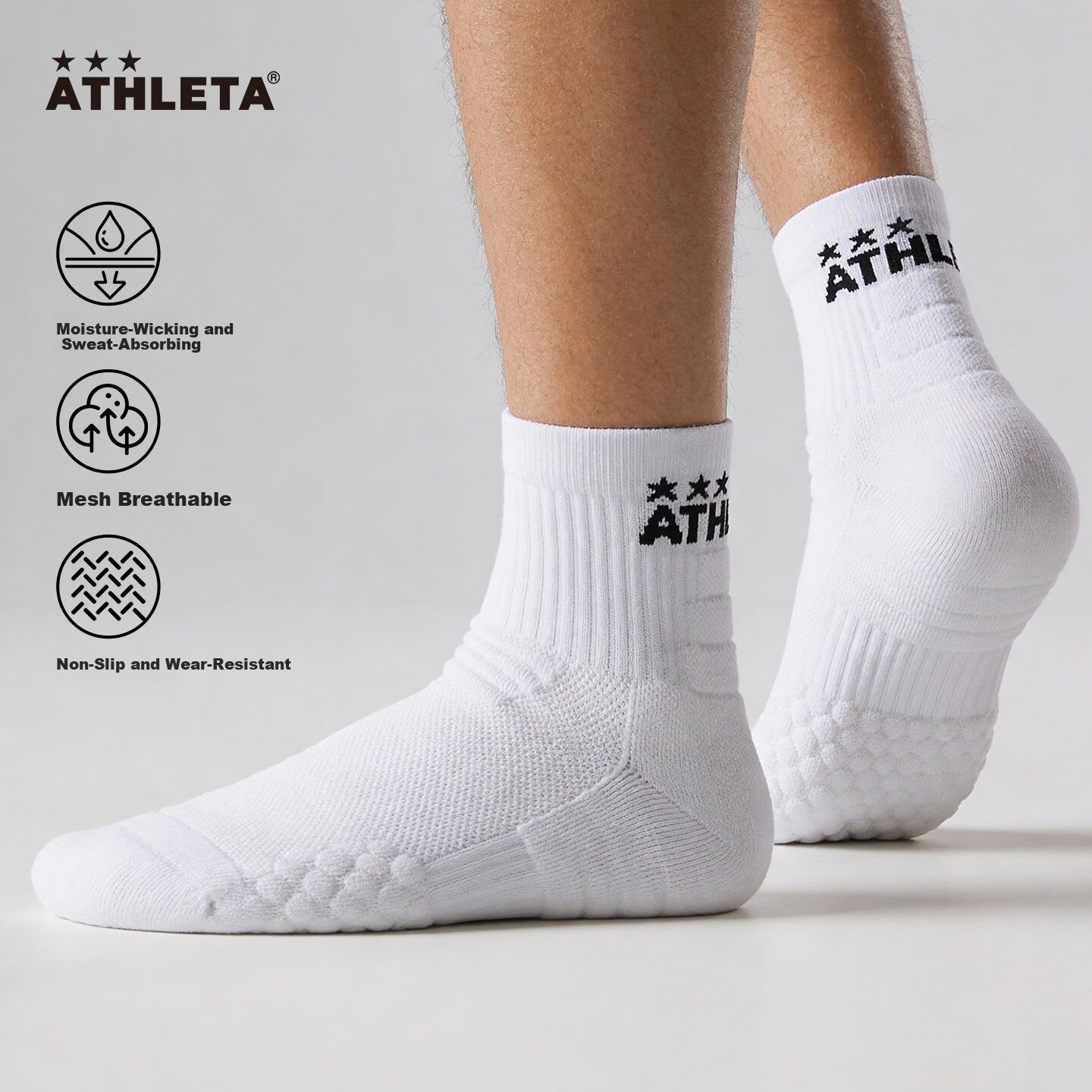 ATHLETA Sports Socks Unisex Running Training Sweat-Absorbing Terry Sole Professional Sports Socks Black [Size 36-41]