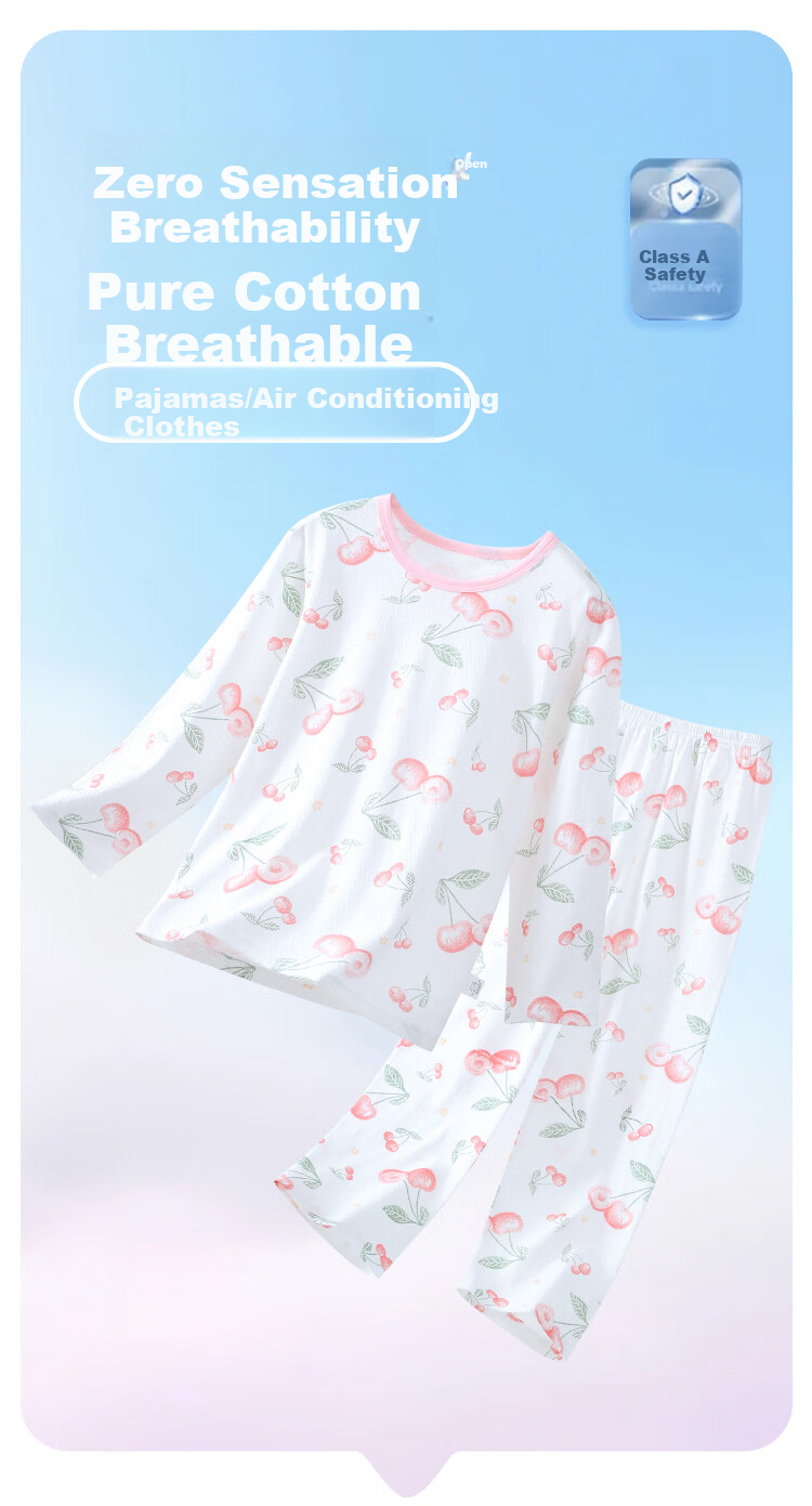 DEESHA [100% Pure Cotton] Children's Pajamas for Girls, Spring And Summer Thin Home Wear, Long-Sleeve Air Conditioning Suit Set 1