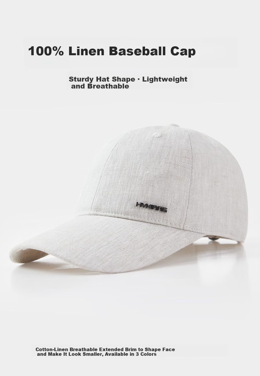 Hengyuanxiang Linen Baseball Cap Men's Summer Long Brim Thin Breathable Sunshade Large Head Grandpa Duckbill Hat Father's Day Gift 1