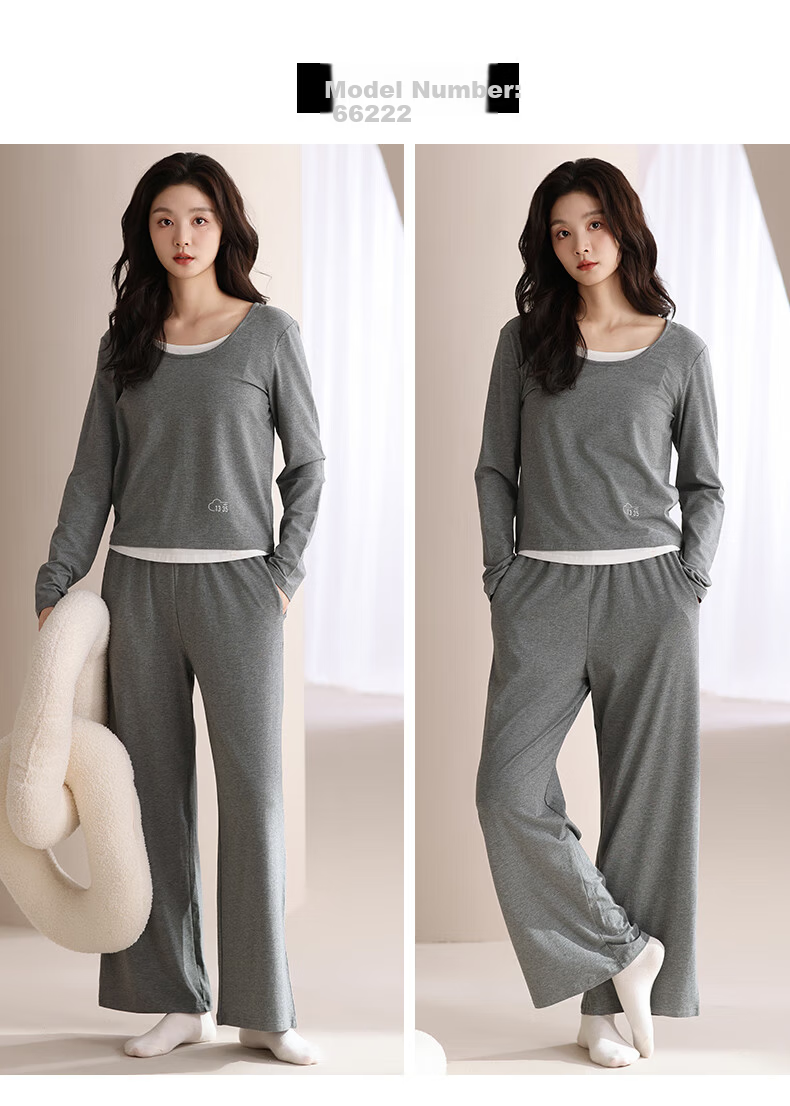 Yiershuang 100% Cotton Women's Sleepwear Spring Autumn Long Sleeve Round Neck Two-Piece Set Loose Homewear Suitable for Outdoor Wear 8
