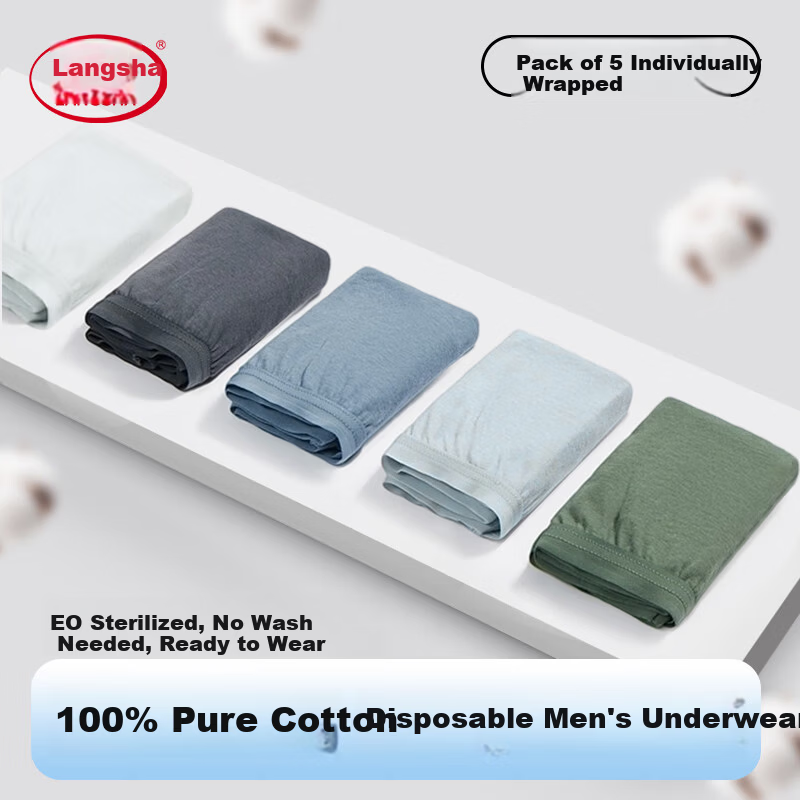 LangSha Disposable Men's Cotton Underwear Travel Business Sterilized Daily Disposable Briefs 5-Pack Colorful Shorts