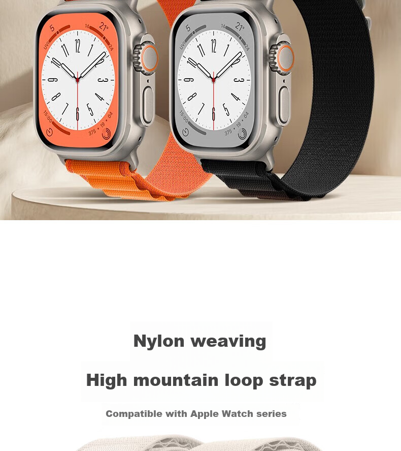 ESCASE Nylon High Mountain Loop Band for Apple Watch, Compatible with Ultra 3/SE 3/S 11/10/9/8/7, Wristband for 49/45/44/42MM, Gree 3