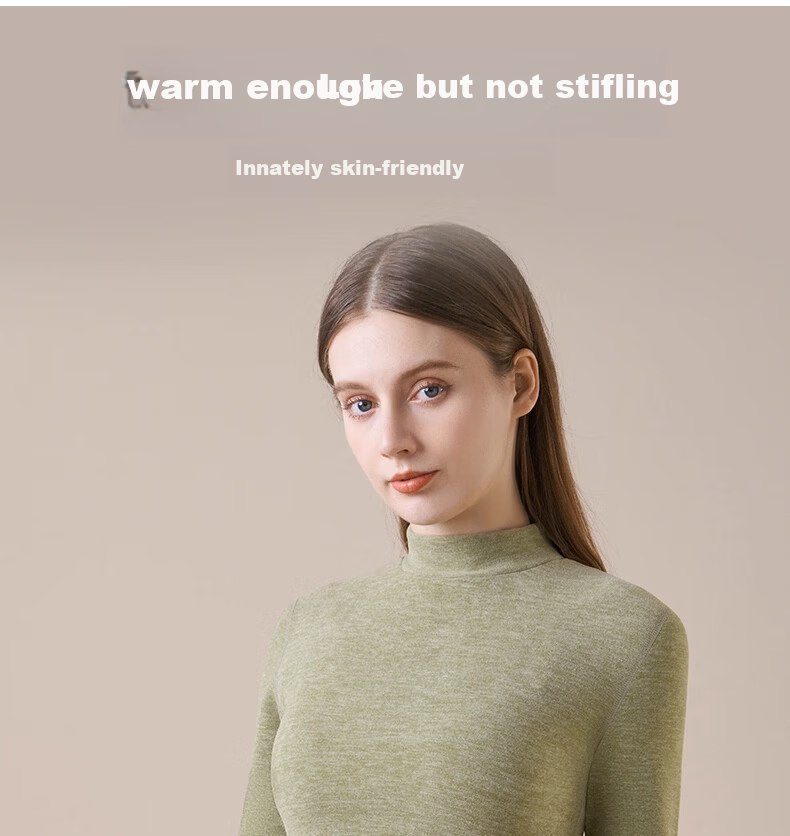 Urban Beauty Women's Thermal Underwear Set Autumn Top and Bottom Winter Cashmere Silk Half Turtleneck Windproof Heated Fleece Lined Warm Set 5