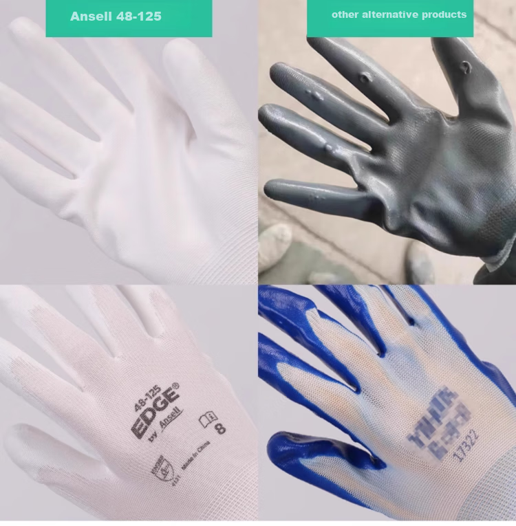 Ansell Protective Gloves Anti-Slip Wear-Resistant Mechanical Processing Handling PU Coated Tear-Resistant Work Gloves 48-125 (5 Pairs) Size 8/M 10