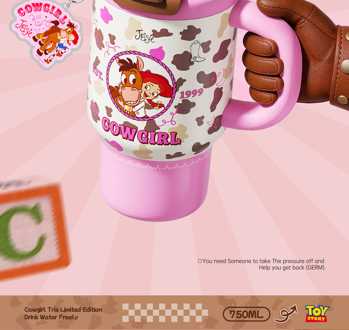Germ Toy Story Children's Insulated Water Bottle for Girls High-Value Ice Buckle Straw Cup Student Cup 750ML Tris Brown 7