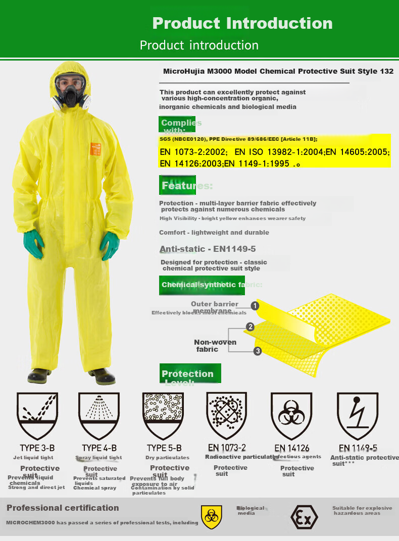ALPHATEC C-Level Chemical Protective Coverall Acid and Alkali Resistant Corrosion-Proof Chemical Suit Laboratory Workwear Acid-Resistant Suit 3000 Coverall [Model 132] Size L 3