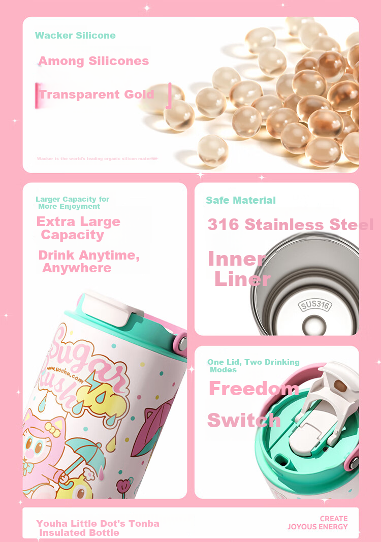 UOOHA Tonba Insulated Tumbler 316 Stainless Steel Cute High-Value Ladies Gift Large Capacity Straw Ice Tumbler Portable Carry Water Bottle 3