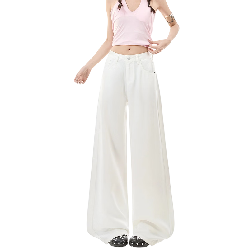 Free Style Tencel Soft Denim Straight Leg Pants Women 2026 Summer Thin High Waist Slim Lenzing White Loose Wide Leg Pants