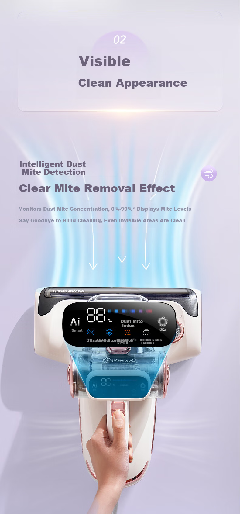 Midea Little Lightning Mite Removal Device [Mother and Baby Grade] BC8pro Bed Treasure Pet Hair Vacuum Cleaner Home High-Temperature Sterilization 3-in-1 Powerful Suction Vacuum and Mite Removal Machi 13