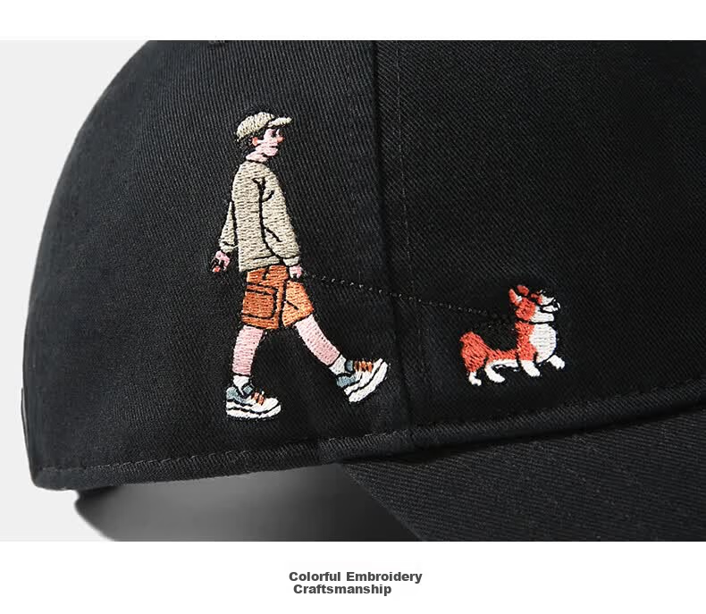 CACUSS Women's Spring New Embroidered Baseball Cap College Style Casual Slim Face Baseball Cap Men's Night Mist Black 21