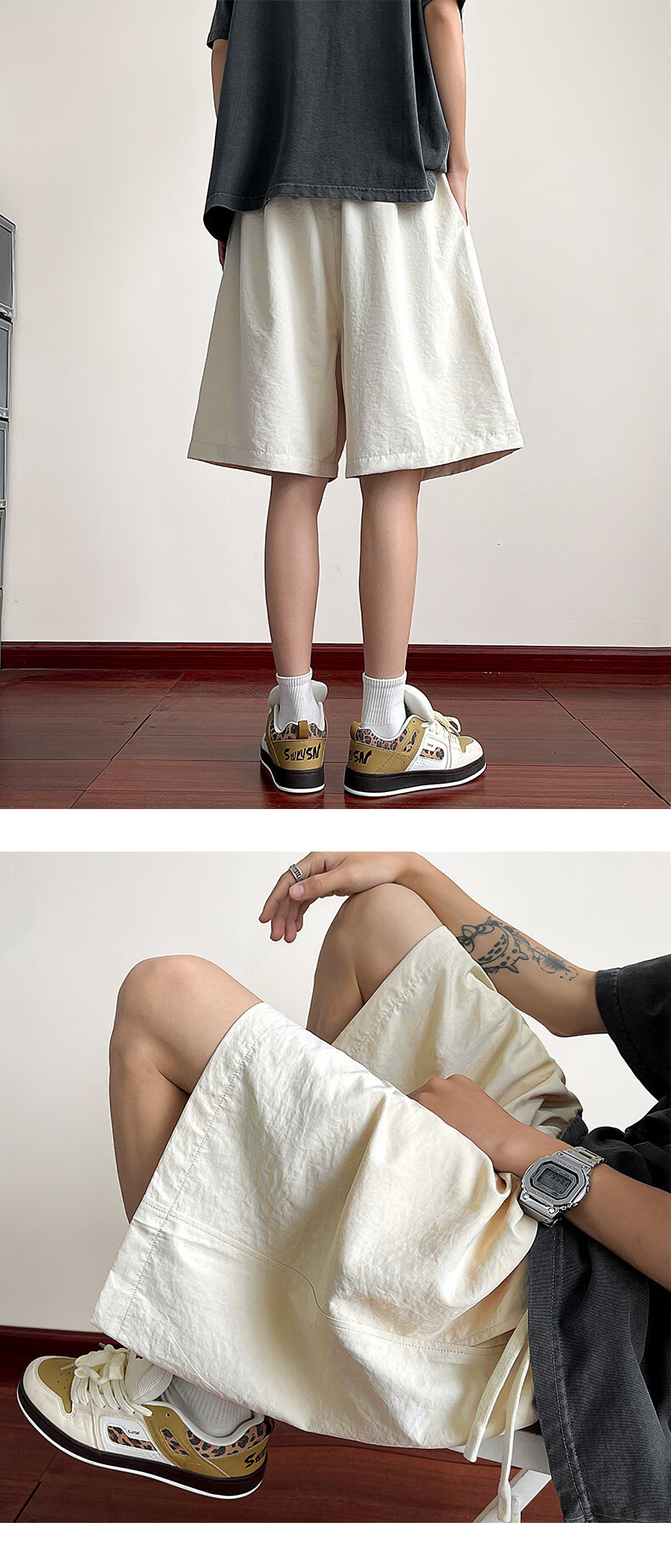 MON-LIST Men's Summer Simple Loose Vintage Quick-Dry Sports Straight Casual Shorts MLDK09 White 3XL 18