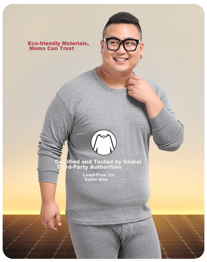 Hengyuanxiang Plus Size Autumn Men's 100% Cotton Thin Antibacterial Warm Underwear Set Spring and Autumn 15