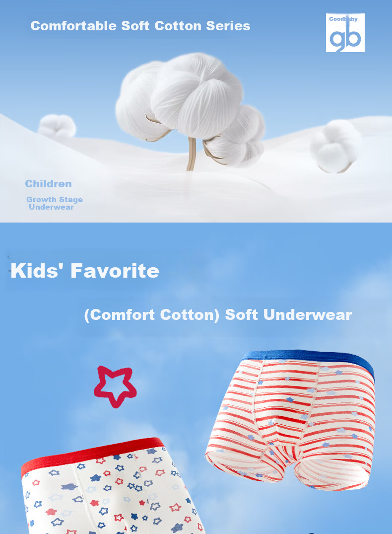 Gb Kids Boys' 10A Antibacterial Breathable Cotton Boxer Briefs Baby Underwear 3-Pack Starry Fun 160 1