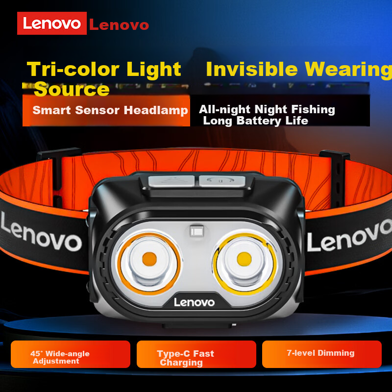 Lenovo Headlamp High Brightness Long Battery Life Rechargeable Outdoor Night Fishing Sensor Waterproof Work Mining Lightweight Head-Mounted Light